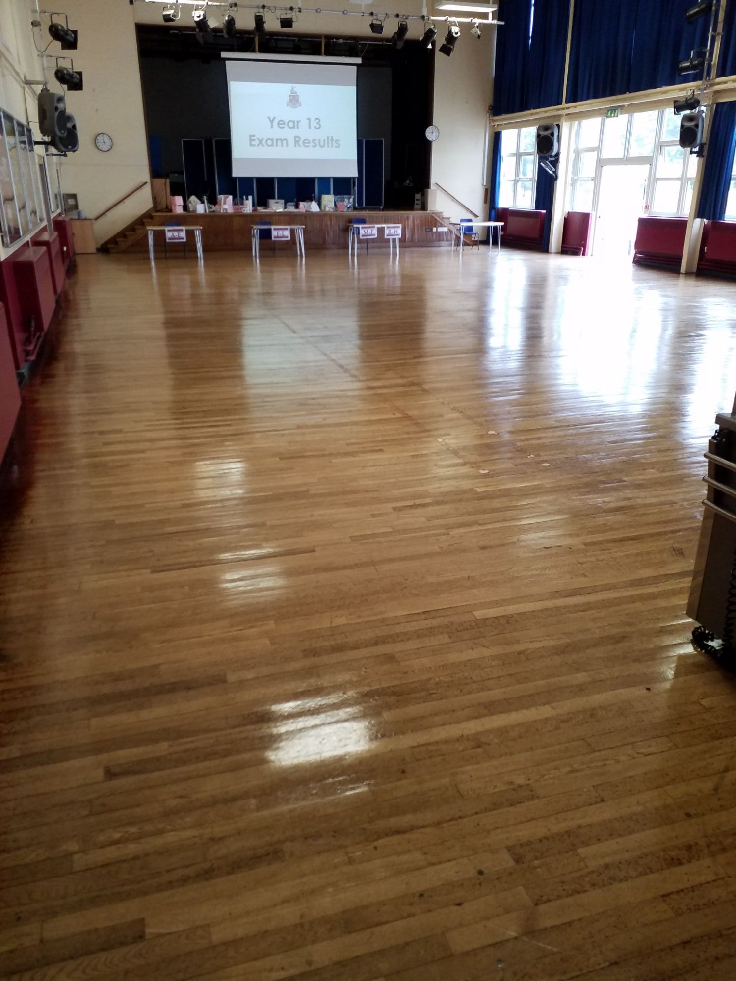 Clean and polished school hall managed by Penk Valley Academy Trust's centralised cleaning team, showcasing professional standards.